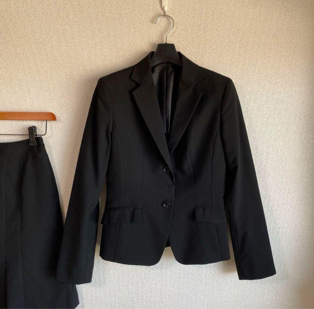 コムサイズム スカートスーツ S W60 黒 就活 面接 2つボタン 春秋DMW