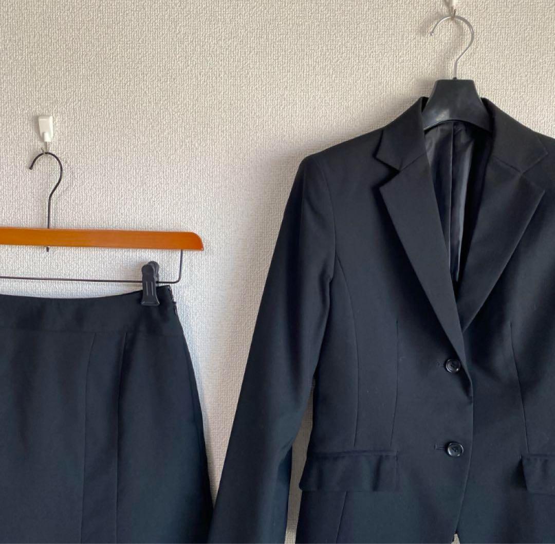 コムサイズム スカートスーツ S W60 黒 就活 面接 2つボタン 春秋DMW