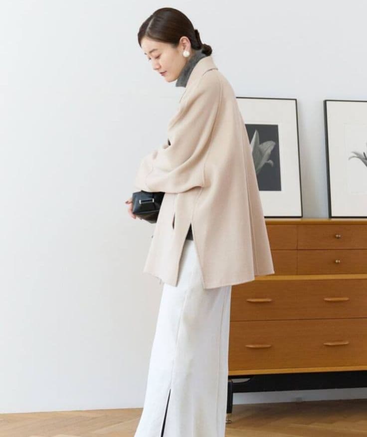 美品IENAスーパー160ダブルフェイスショートコート38ベージュ