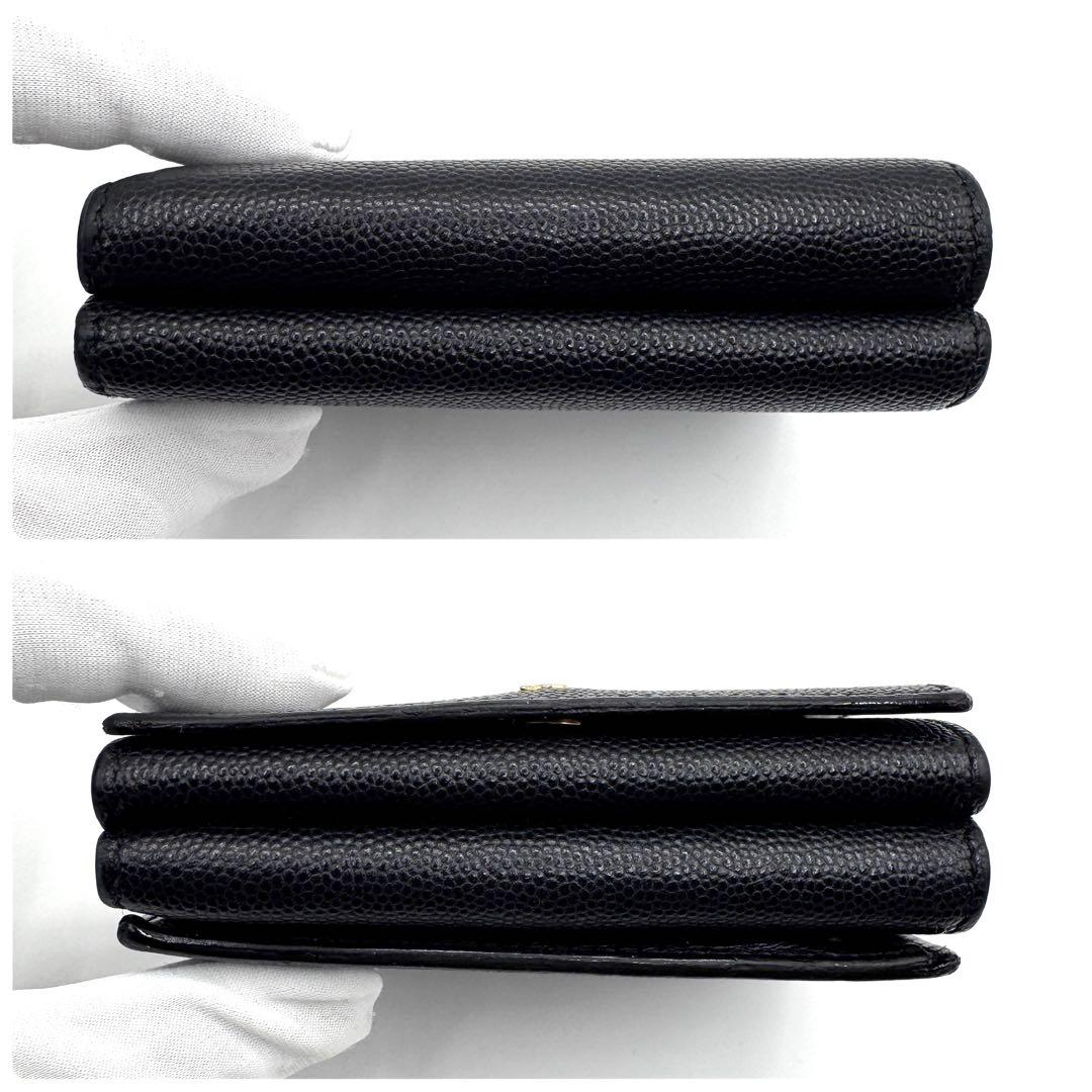 美品✨バーバリー　三つ折り財布　TBロゴ　キャビアスキン　レザー　ブラック