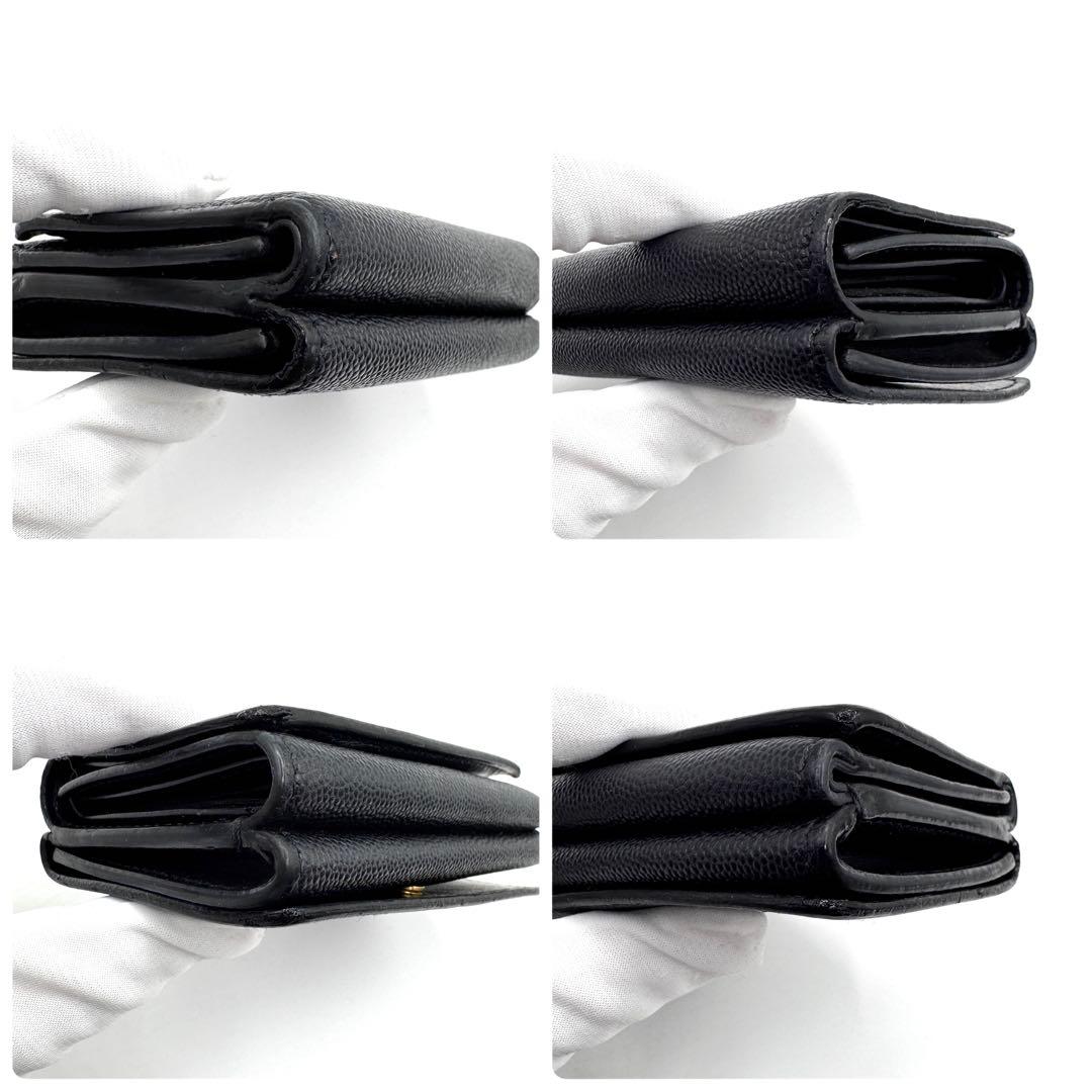 美品✨バーバリー　三つ折り財布　TBロゴ　キャビアスキン　レザー　ブラック