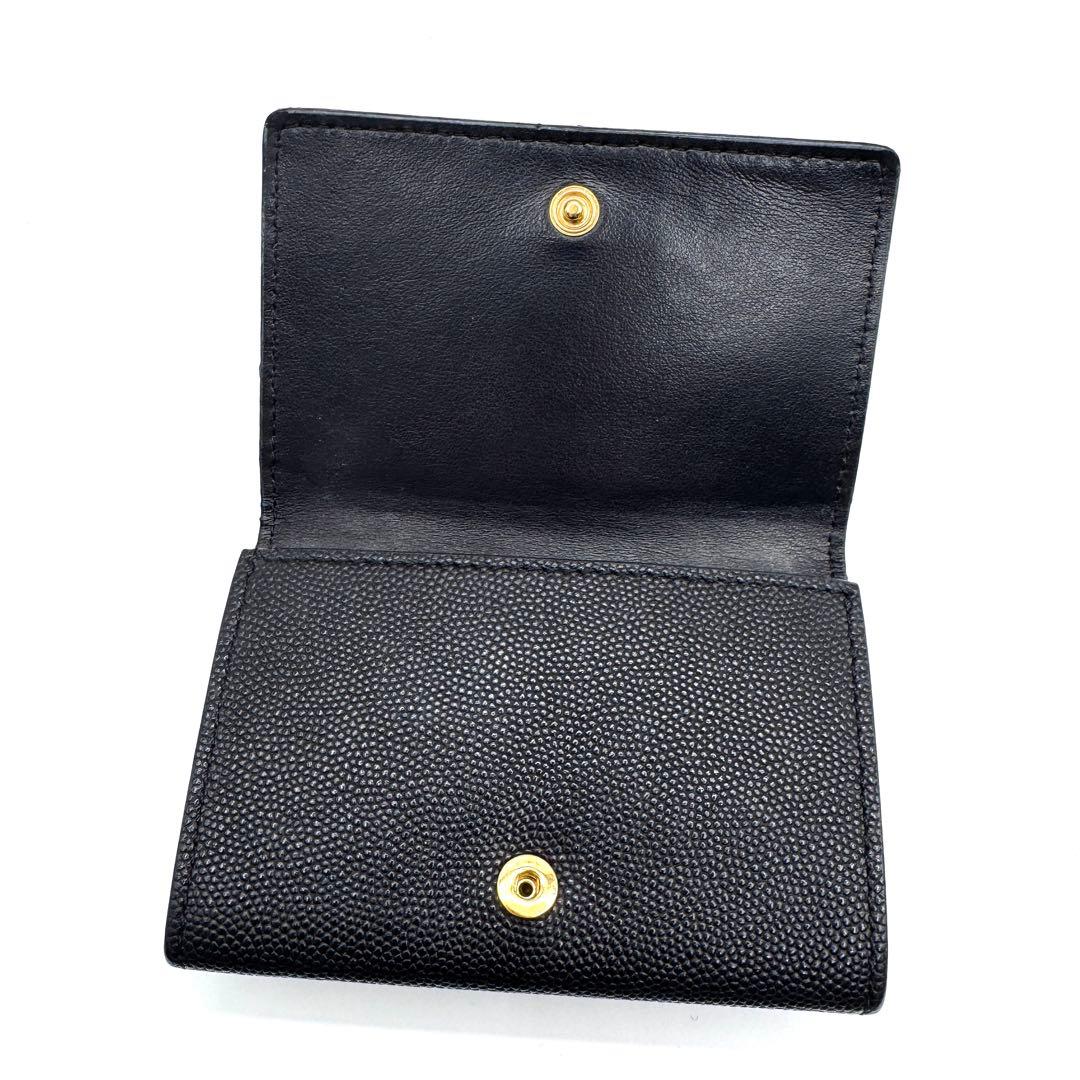 美品✨バーバリー　三つ折り財布　TBロゴ　キャビアスキン　レザー　ブラック