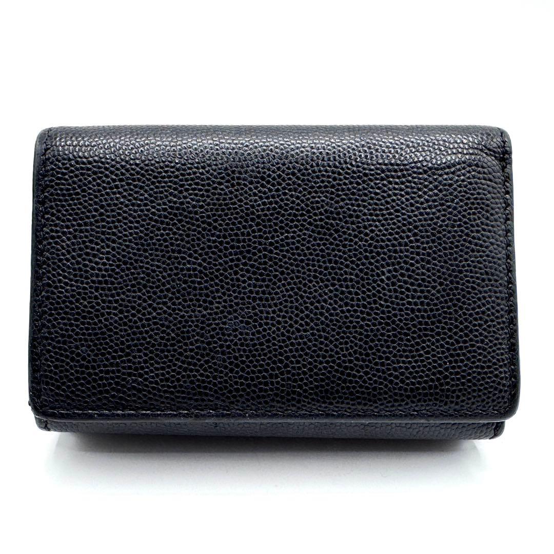 美品✨バーバリー　三つ折り財布　TBロゴ　キャビアスキン　レザー　ブラック