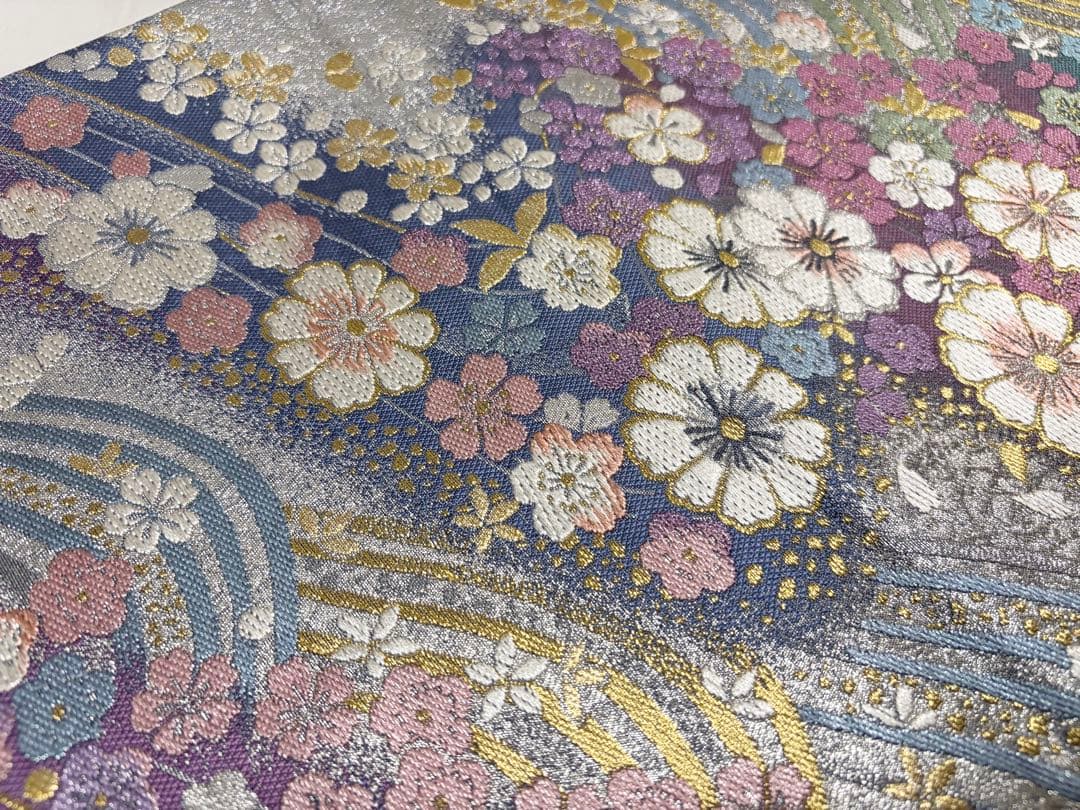 Cやまと誂製 撫子 桜 花々尽くし 金銀糸 銀通し 正絹 六通 袋帯 フォーマル