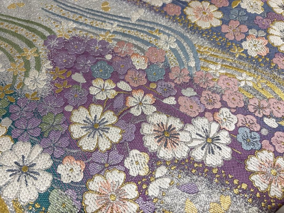 Cやまと誂製 撫子 桜 花々尽くし 金銀糸 銀通し 正絹 六通 袋帯 フォーマル