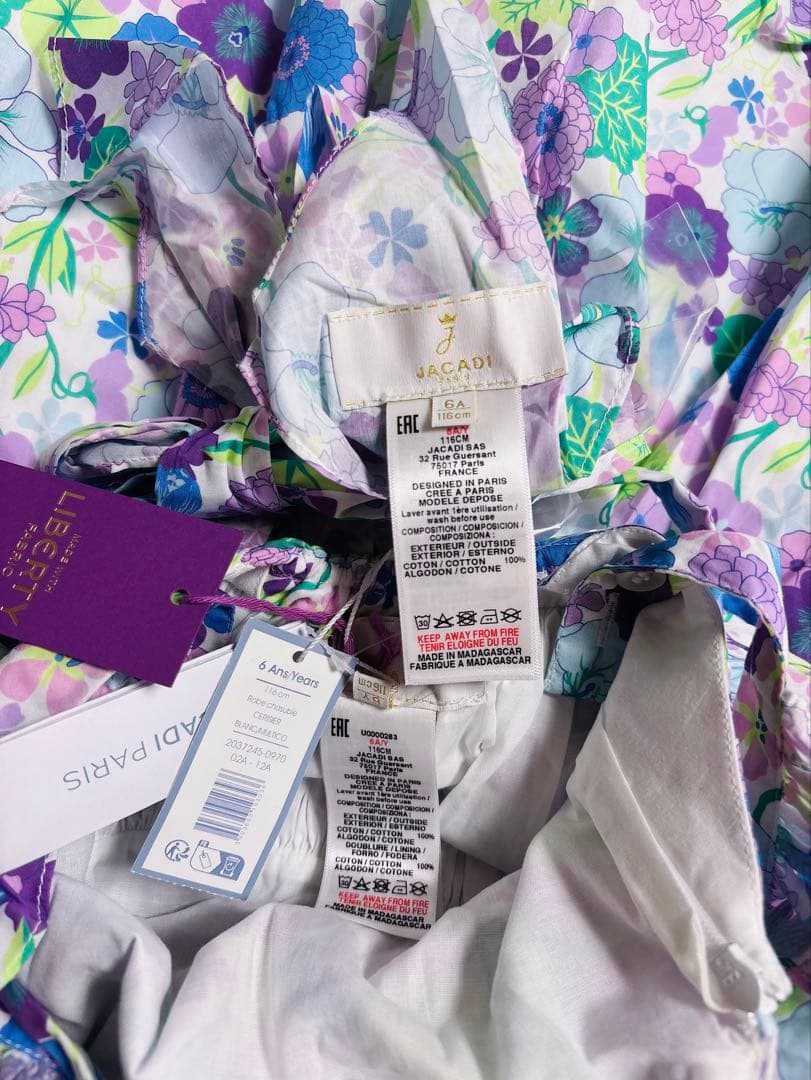 新品　Jacadi × LIBERTY 花柄　フリルスリーブ ワンピース　6A