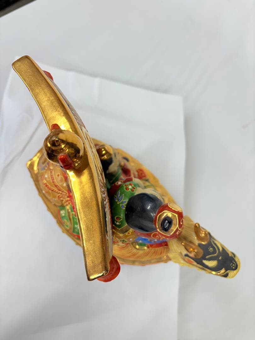 宝船 七福神 置物 九谷焼 縁起物 置物 アンティーク 台付き 花台