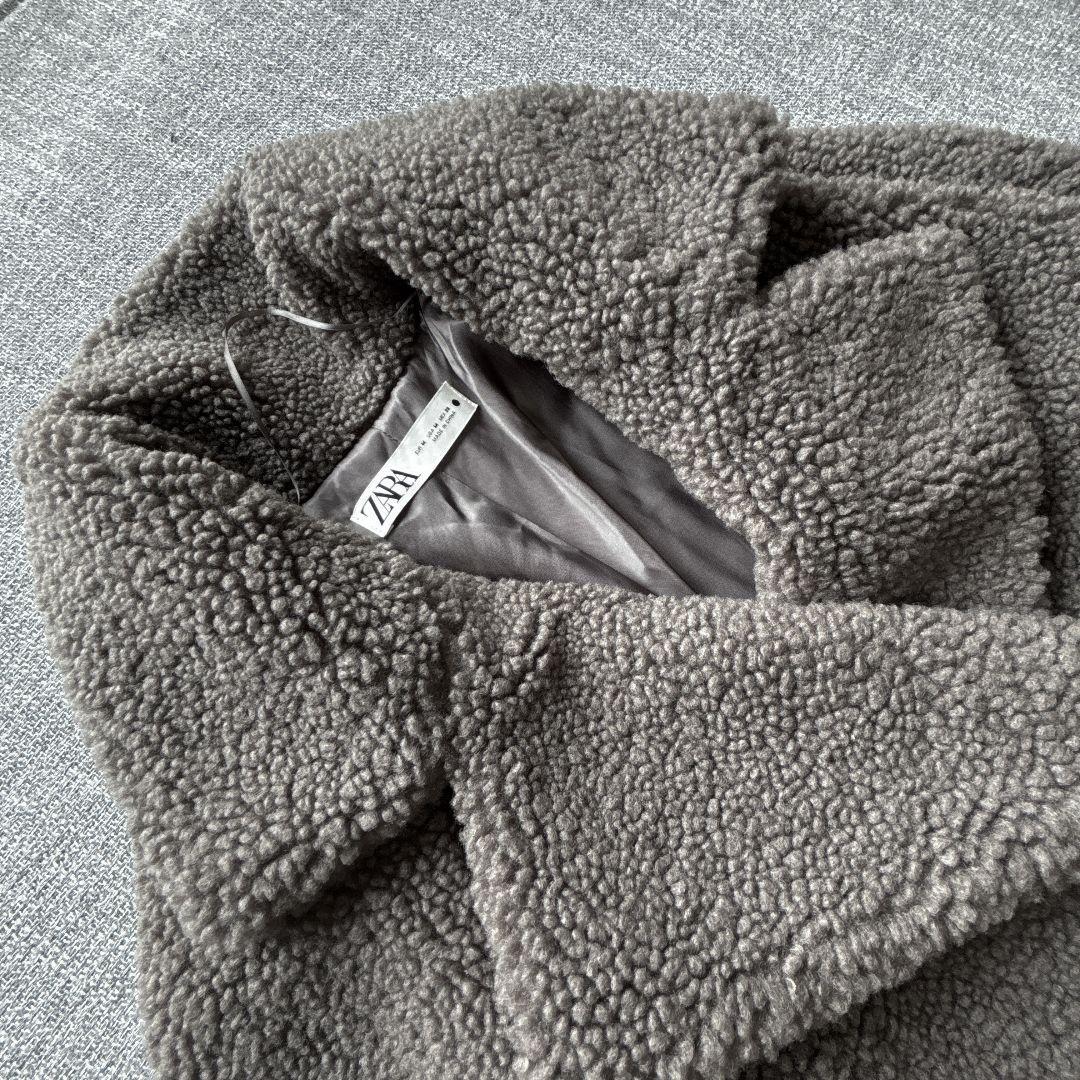 ザラ　エクストラロング　テディベアコート　チャコールグレー　未使用に近い美品