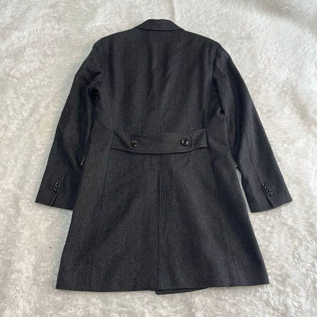 美品　麻布テーラー　カシミヤ混　ダブルチェスターコート　ヘリンボーン柄