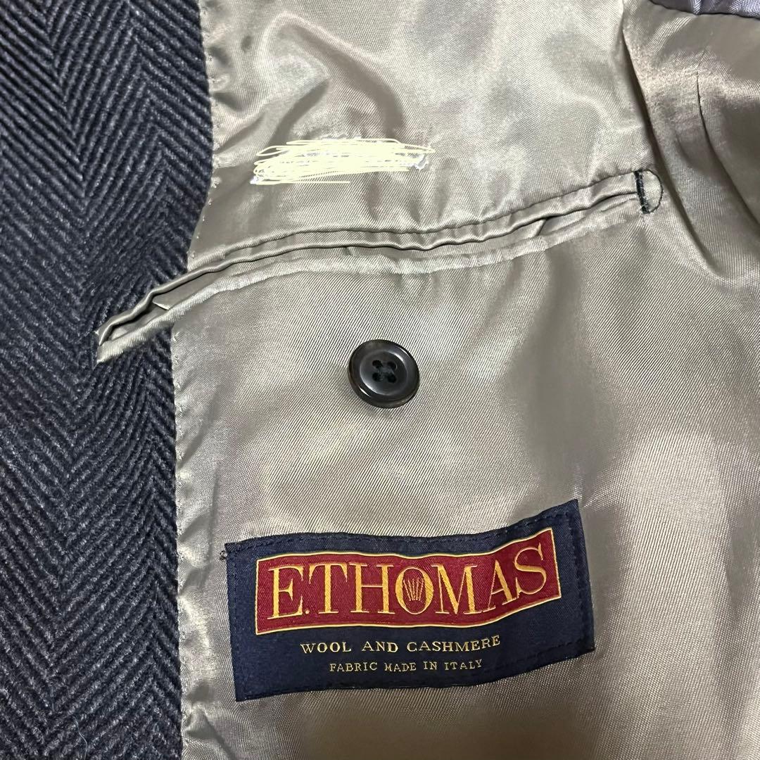 美品　麻布テーラー　カシミヤ混　ダブルチェスターコート　ヘリンボーン柄