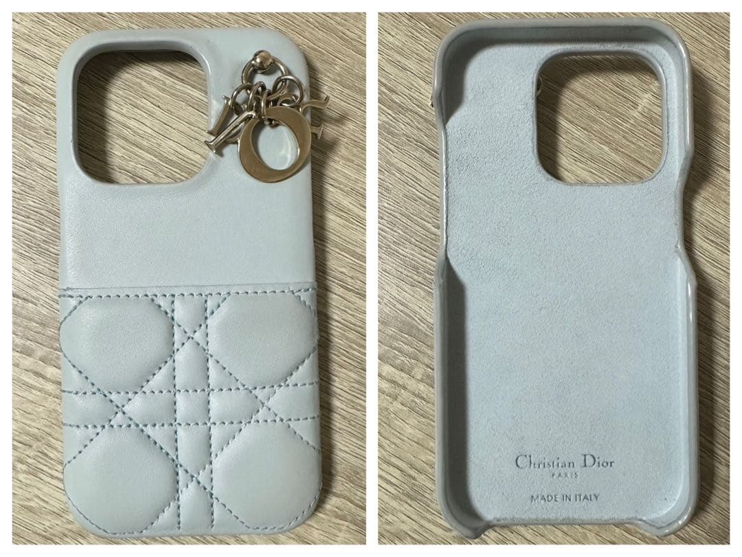 【正規品】Dior 水色　iPhone14pro スマホケース　キルティング