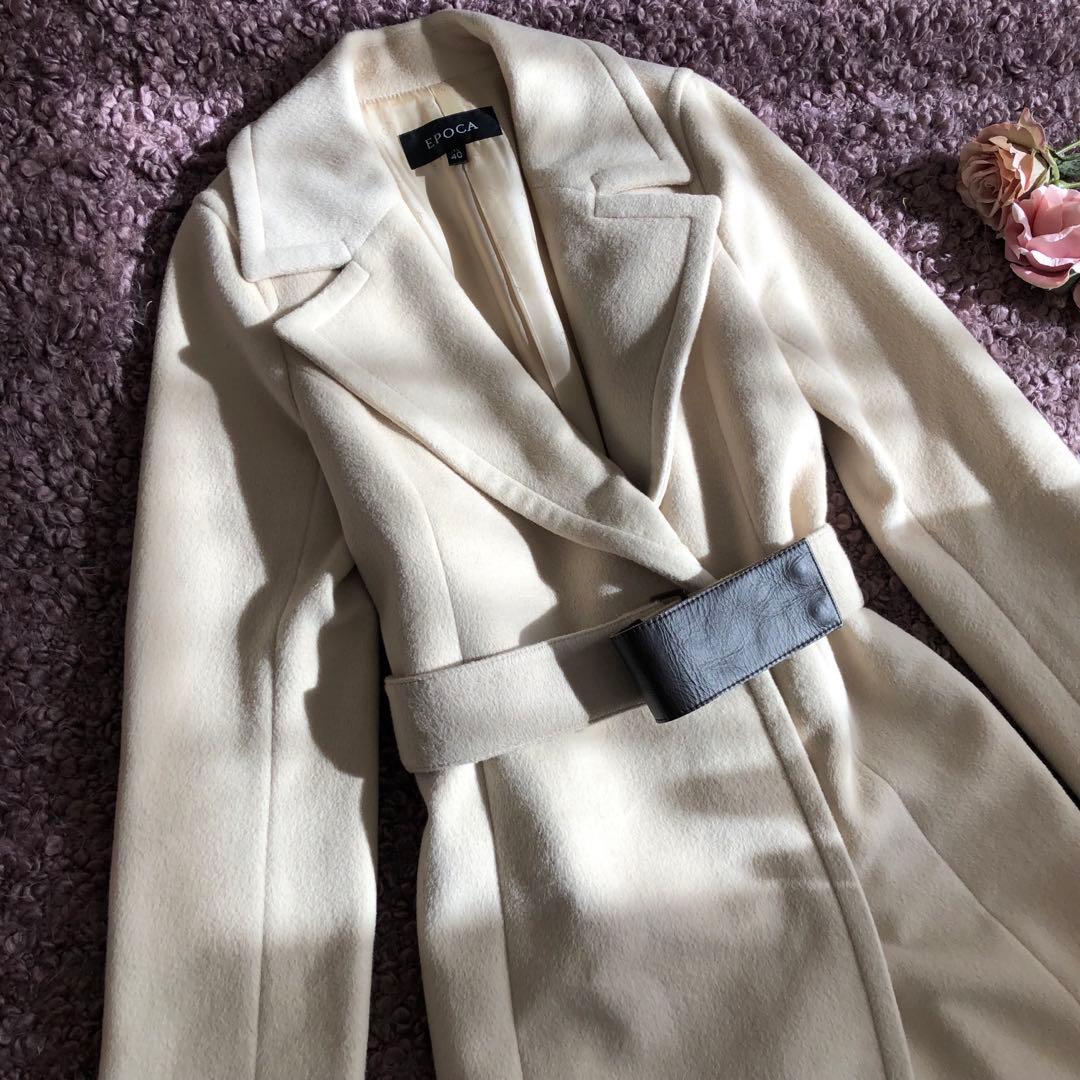 エポカ　チェスター　コート　アンゴラ　アイボリー　ベルト