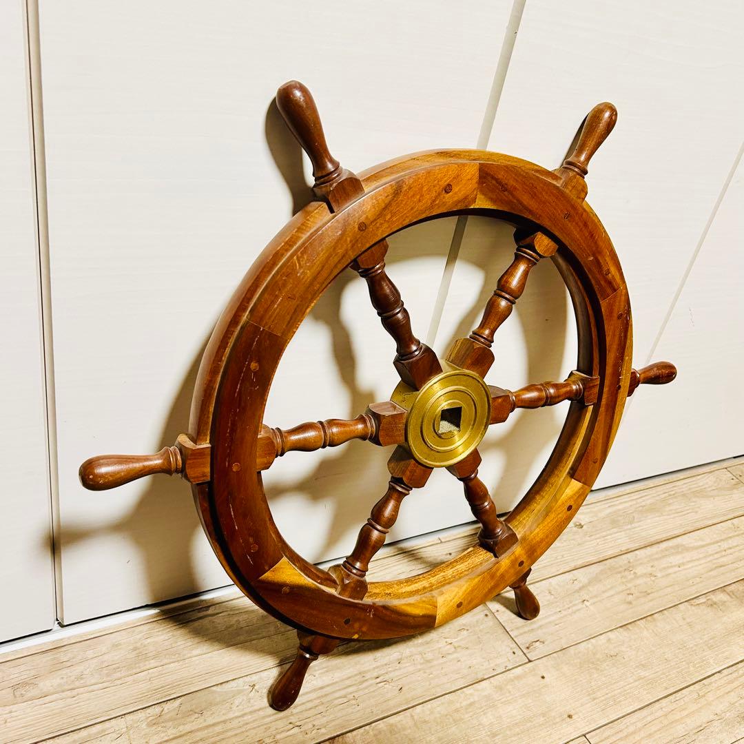 良品 ヴィンテージ 船舶 木製ハンドル 舵取り 車輪 舵 操縦 アンティーク