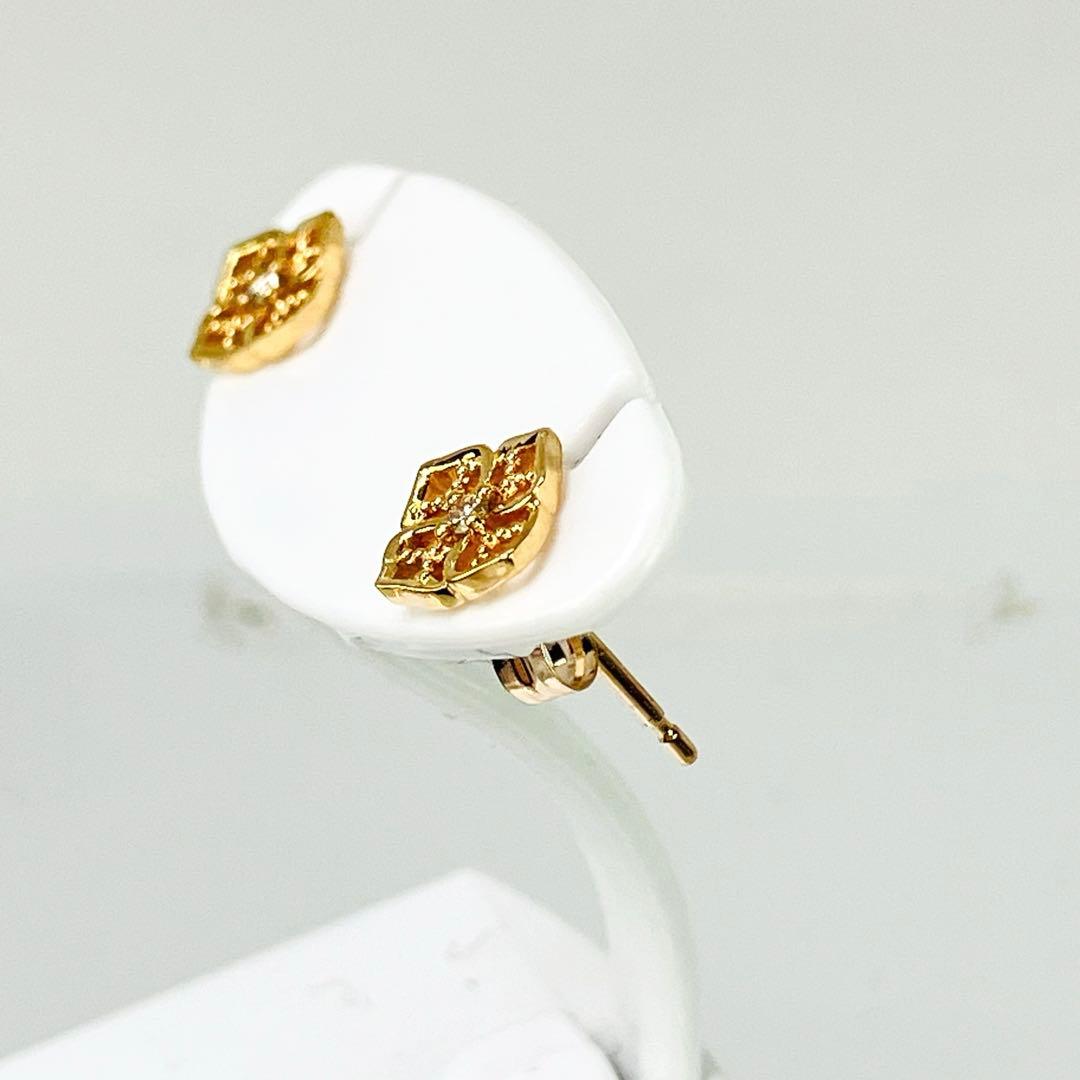 agete アガット K10YG ダイヤモンド付 ピアス D:0.02ct