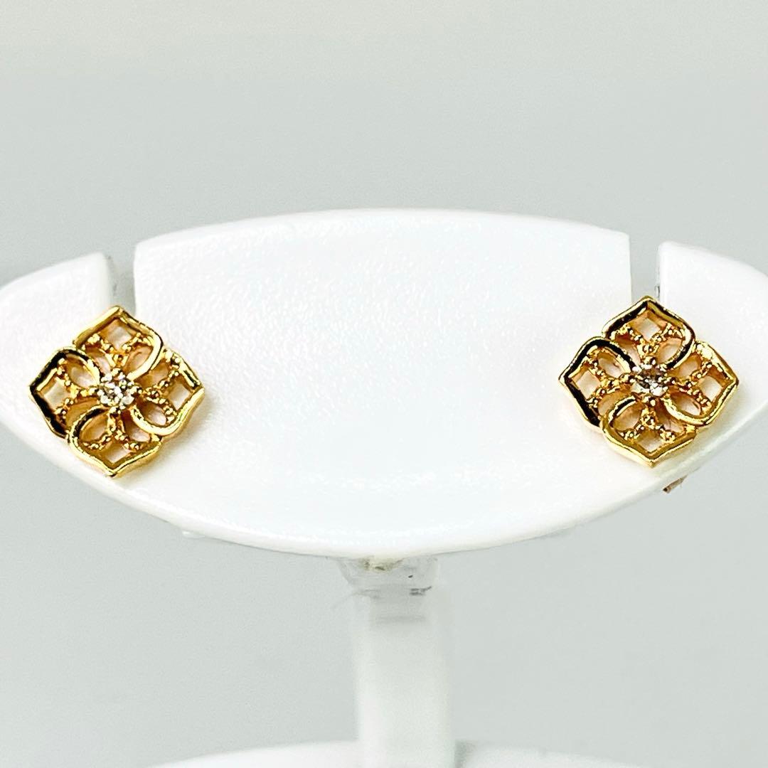 agete アガット K10YG ダイヤモンド付 ピアス D:0.02ct