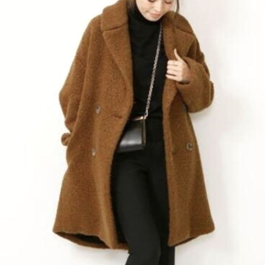 人気♪ サイ Scye ベビーアルパカ ダブルボタン オーバーコート ブラウン系