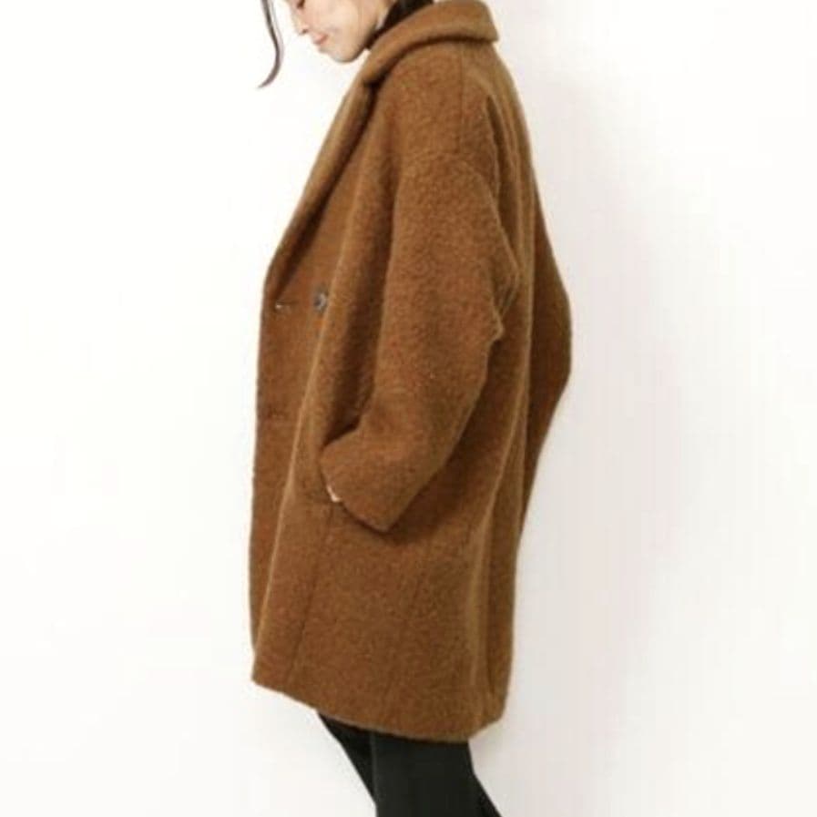 人気♪ サイ Scye ベビーアルパカ ダブルボタン オーバーコート ブラウン系
