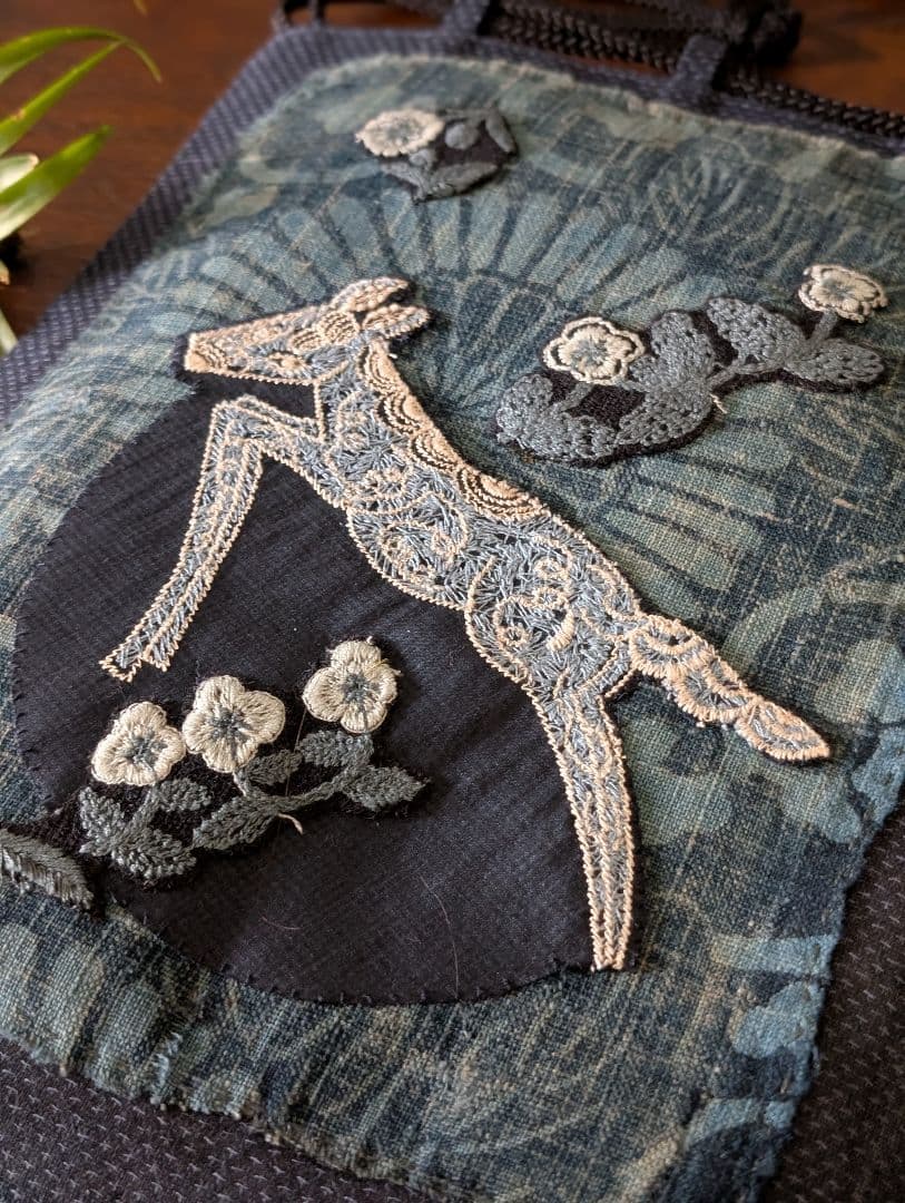 信玄袋巾着《藍型染とpapurikko》古布　襤褸　ミナペルホネン