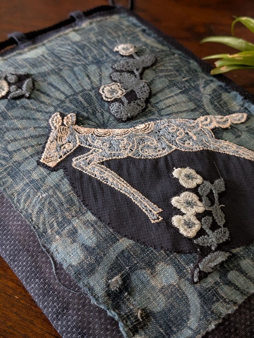 信玄袋巾着《藍型染とpapurikko》古布　襤褸　ミナペルホネン