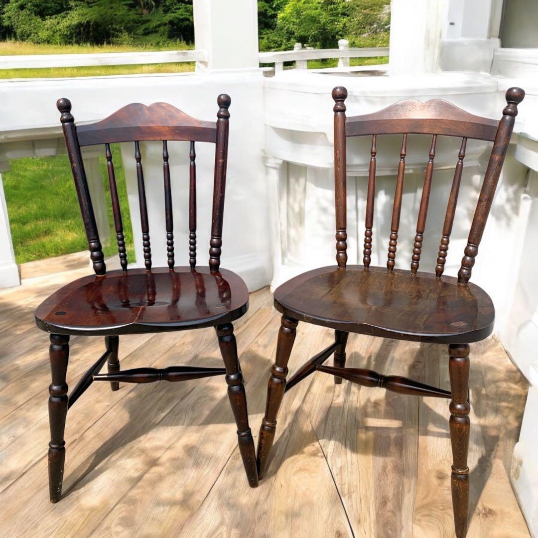 【送料込】北海道民芸 ウィンザーチェア 2脚セット 希少 アンティーク家具