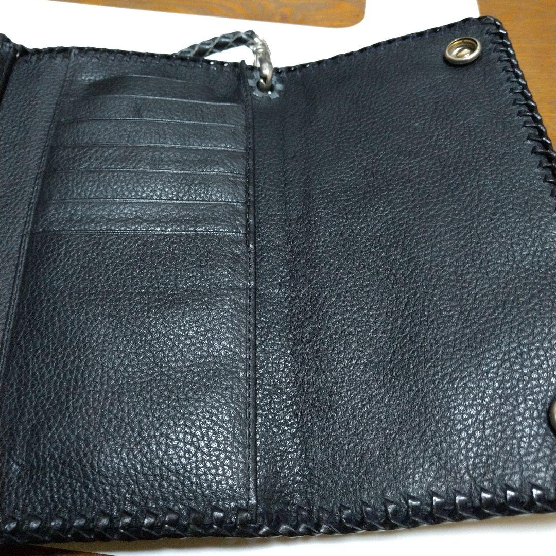 レザー 三つ折り財布 クロスモチーフ ブラックエイ皮ステイングレイです