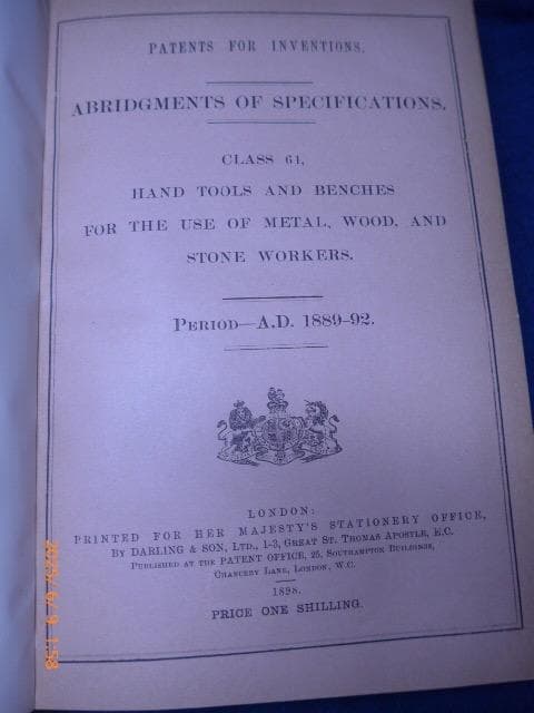 英文　英国の特許と出願・1889−1892 　特許イラストが満載　海外で7万