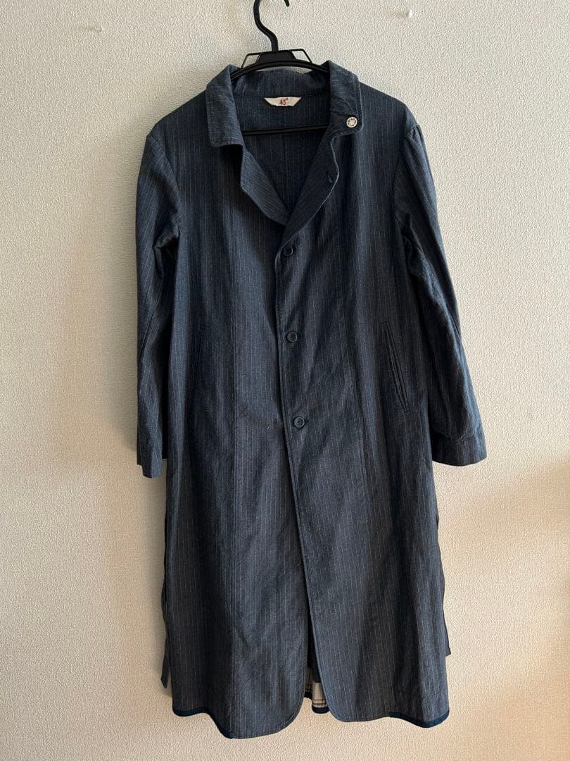 美品45rpm ワンピースコート　インディゴストライプ　サイズ2 ベルト付き