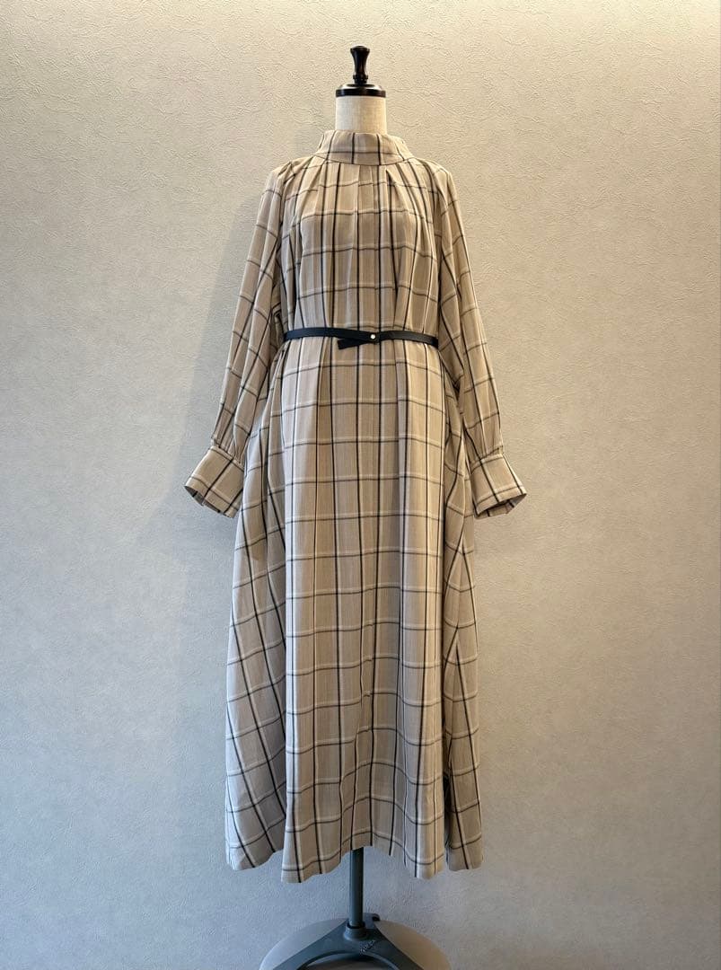 ebure 83,600円23AWクリアチェックハイネックベルト付きワンピース