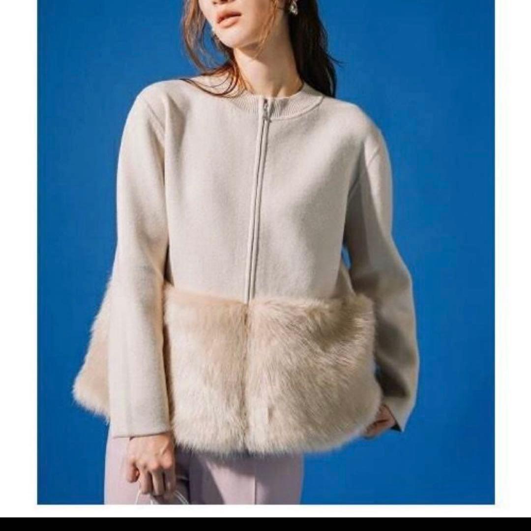 美品✨CELFORD エコファーコンビニットジャケット M ノーカラー ベージュ