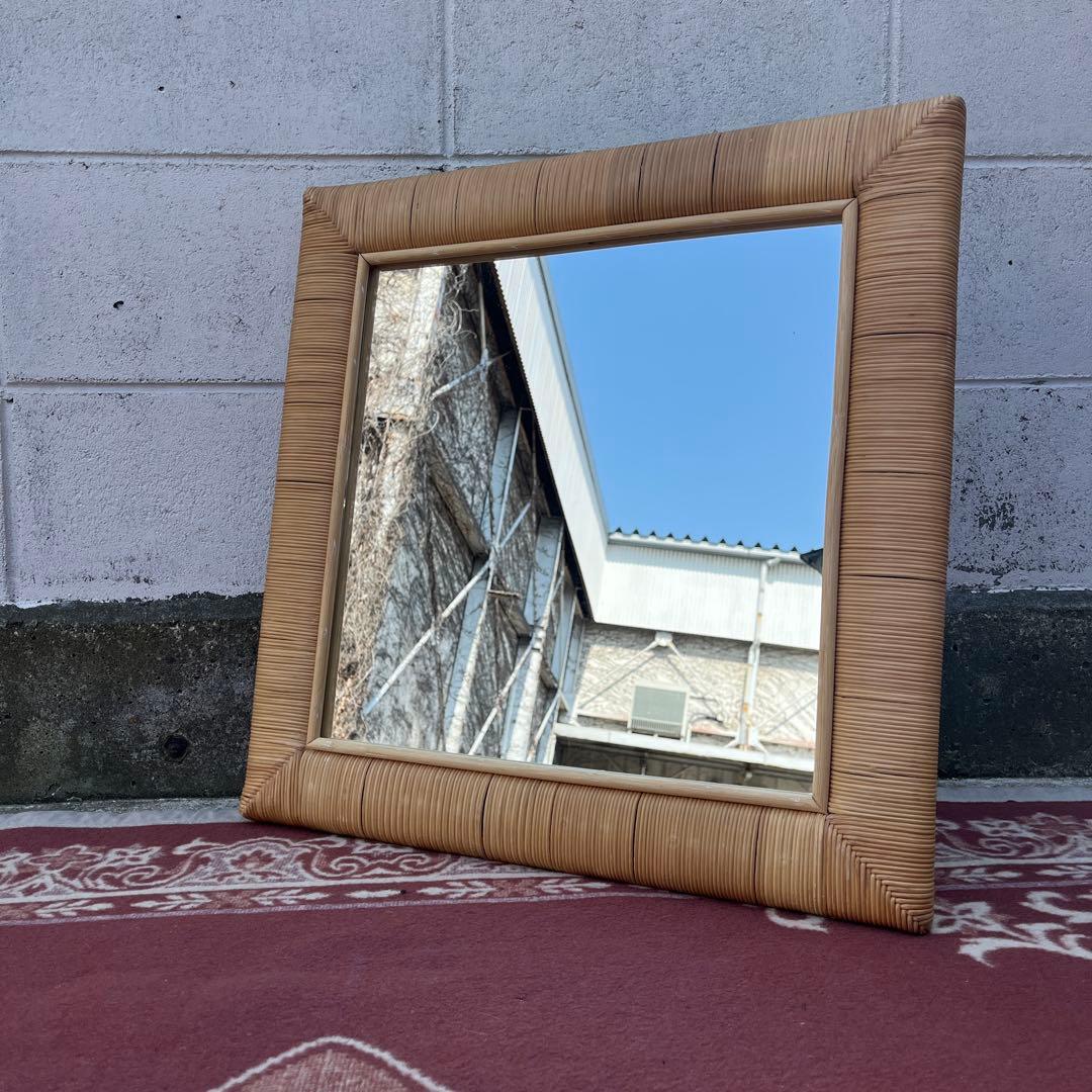 ナチュラル天然素材◾️籐ラタンフレーム 壁掛けミラー ウォールミラー 鏡