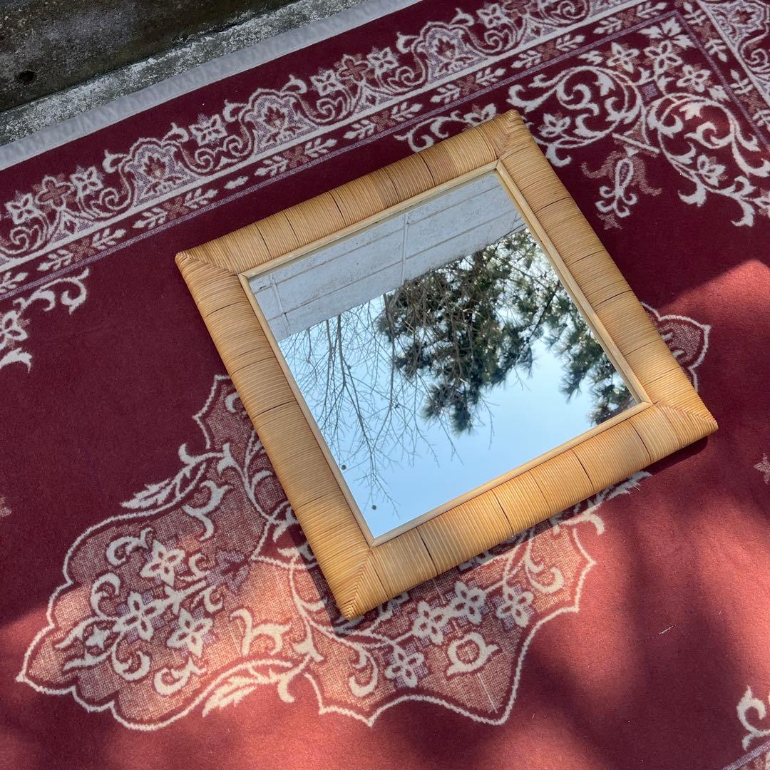 ナチュラル天然素材◾️籐ラタンフレーム 壁掛けミラー ウォールミラー 鏡