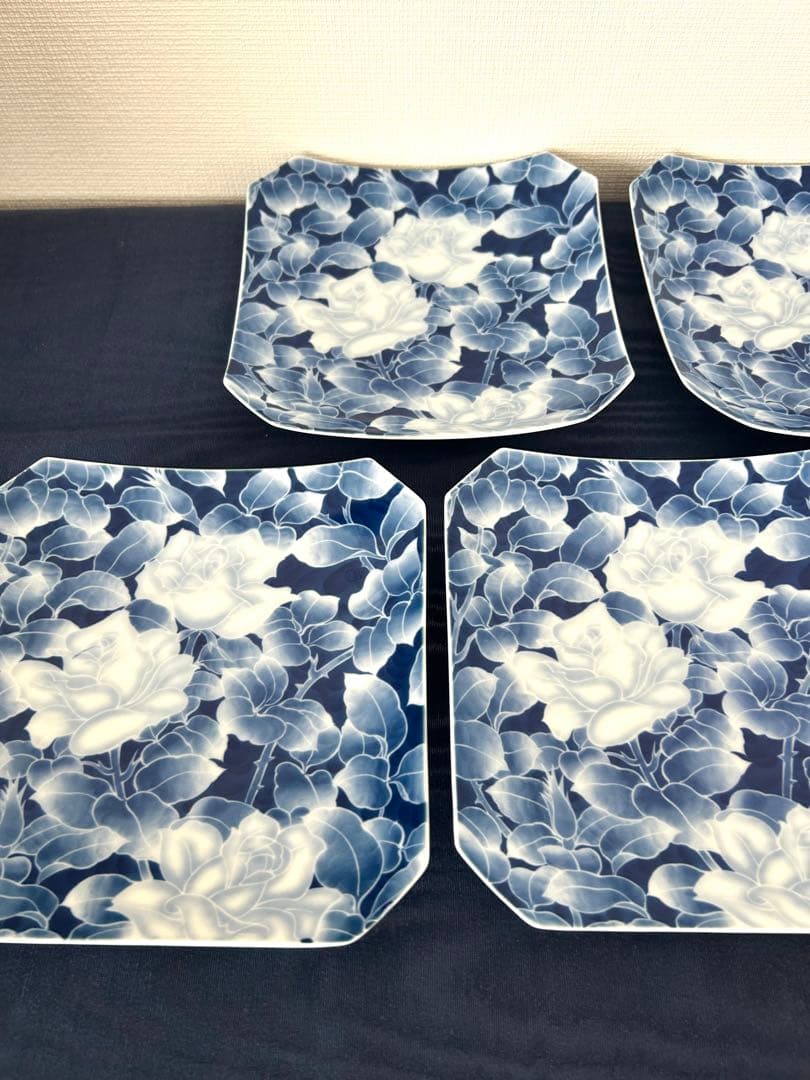 深川製磁　角皿　古代バラ　美品　5枚セット
