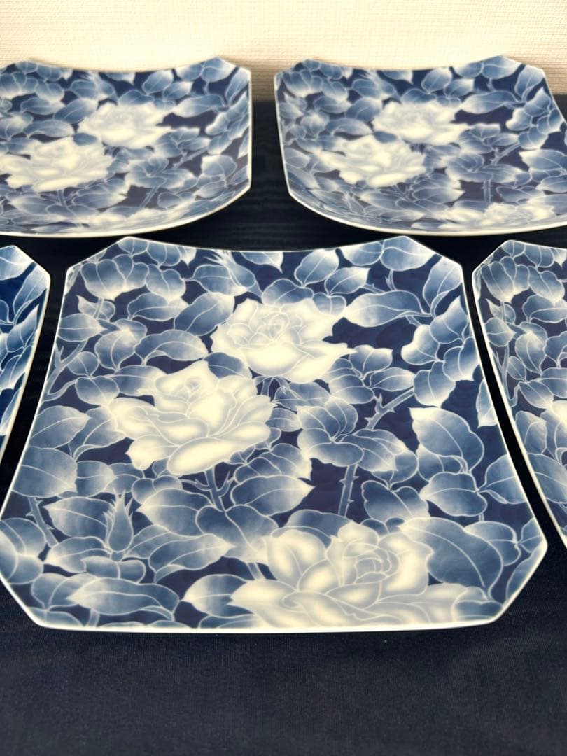深川製磁　角皿　古代バラ　美品　5枚セット