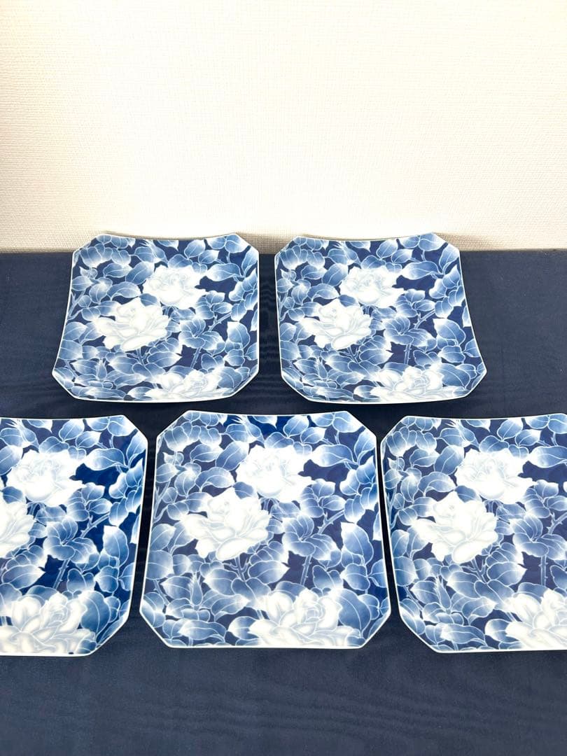 深川製磁　角皿　古代バラ　美品　5枚セット