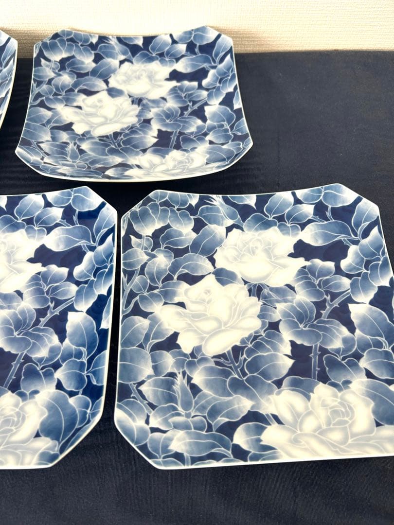 深川製磁　角皿　古代バラ　美品　5枚セット