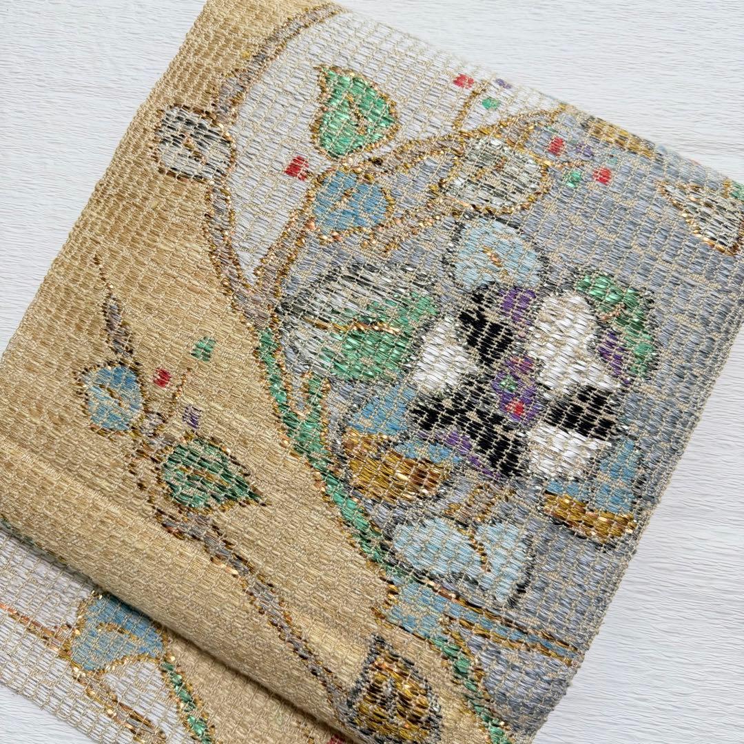 m-82 帯屋捨松 モザイクモール 花 名古屋帯 正絹