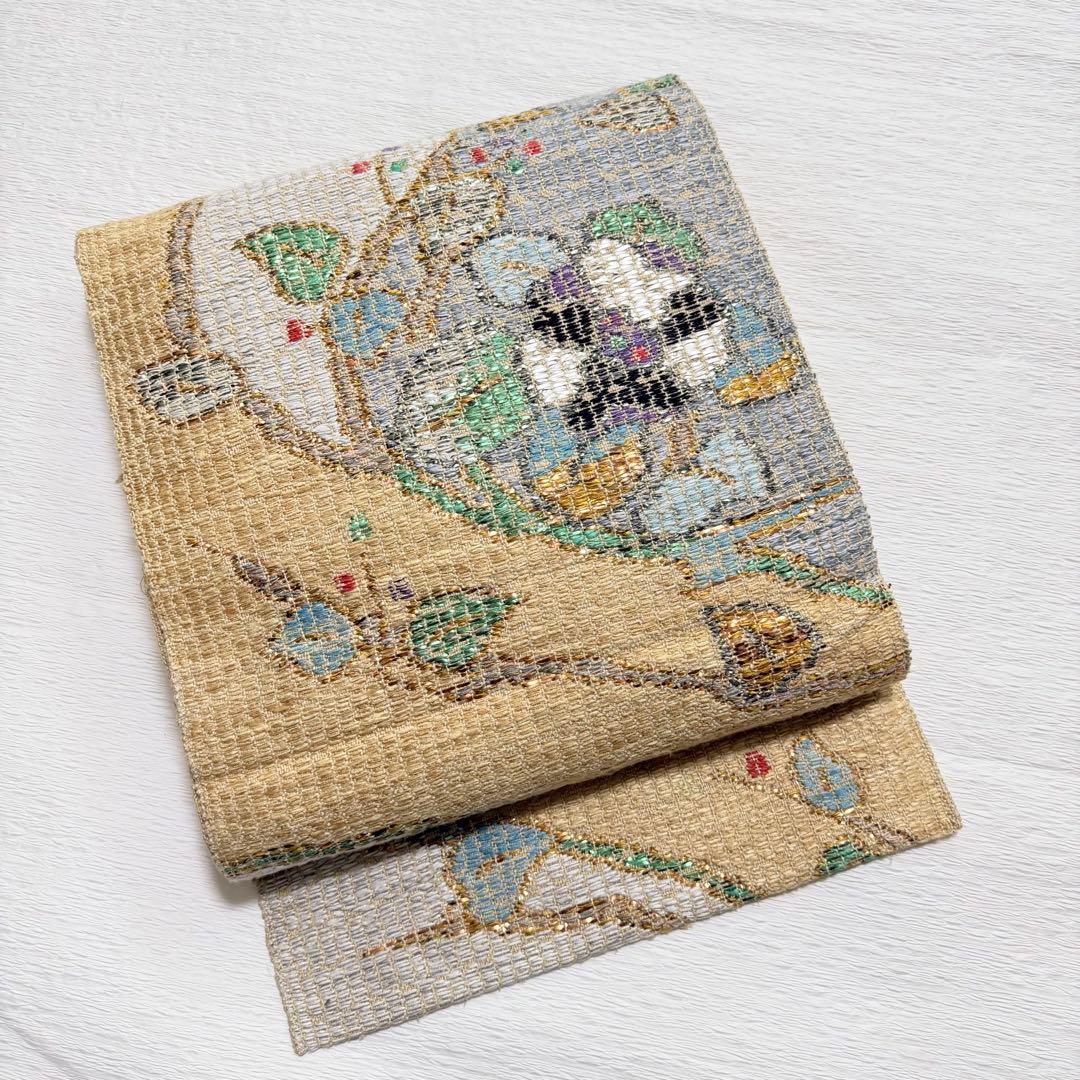 m-82 帯屋捨松 モザイクモール 花 名古屋帯 正絹