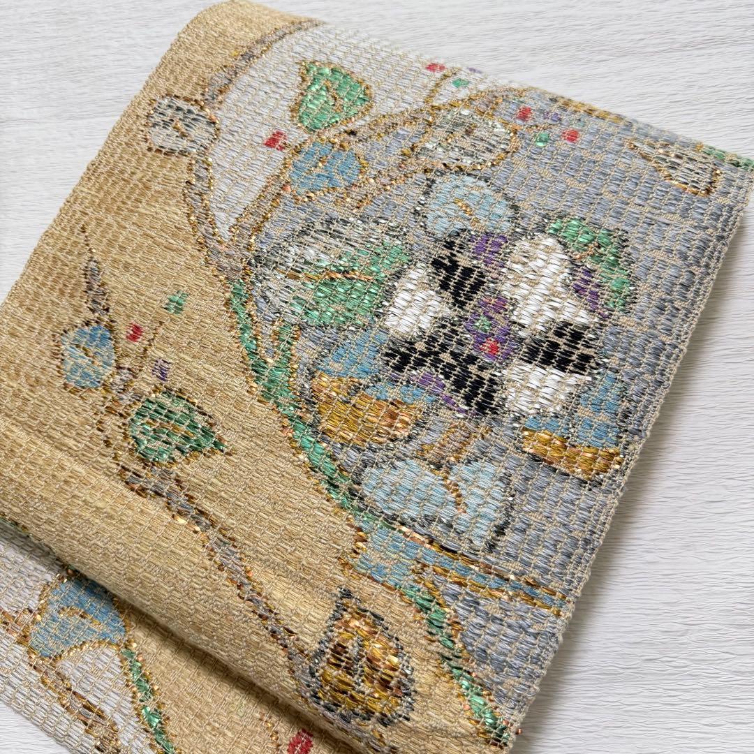 m-82 帯屋捨松 モザイクモール 花 名古屋帯 正絹