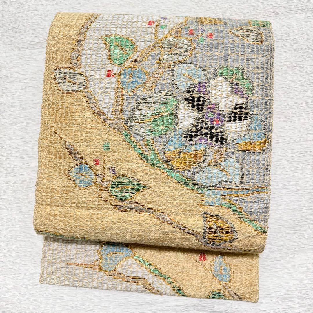 m-82 帯屋捨松 モザイクモール 花 名古屋帯 正絹