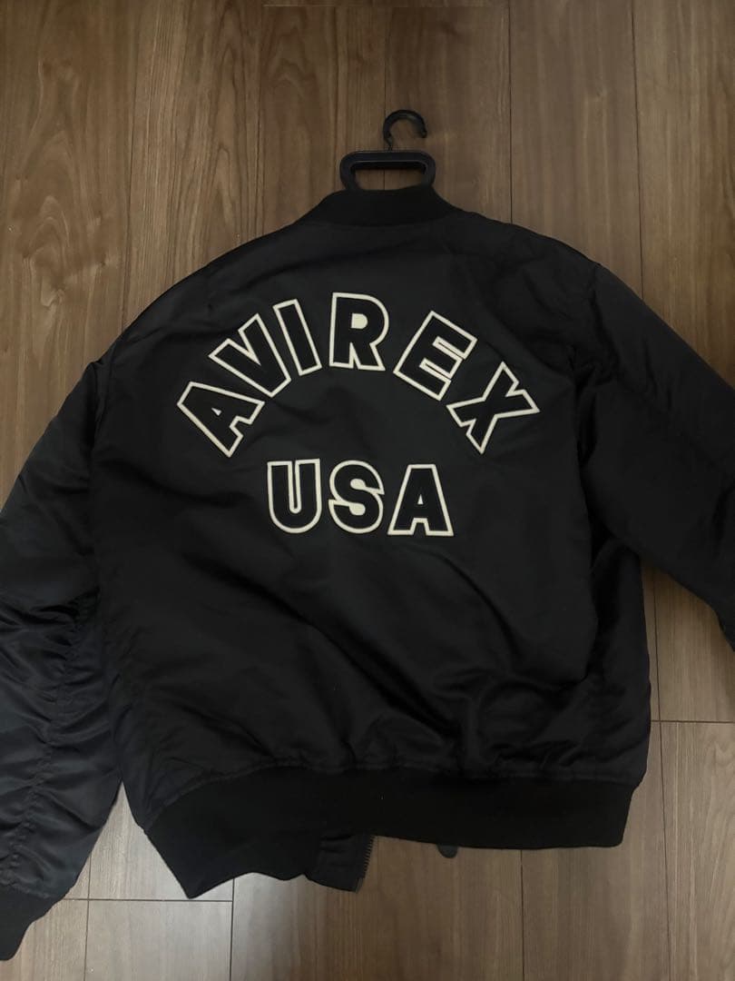 【美品】AVIREX MA-1 フライトジャケット バックロゴ ブラック 2XL