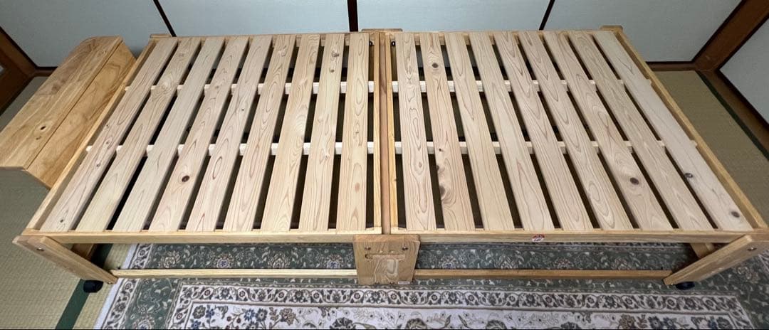 まゆ　檜製　折り畳み　すのこベッド ハイタイプ　キャスター付き　中居木工製