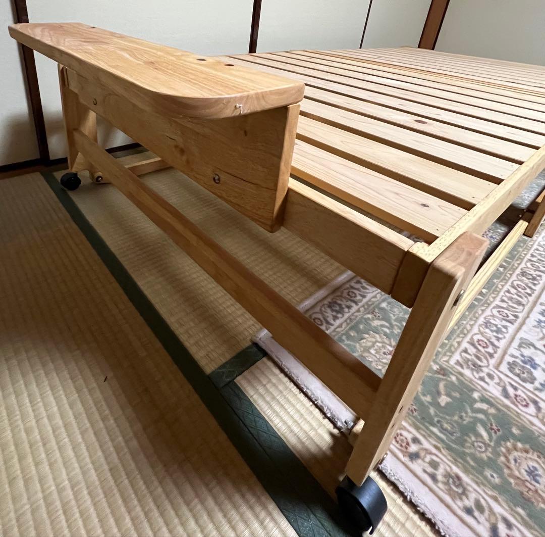 まゆ　檜製　折り畳み　すのこベッド ハイタイプ　キャスター付き　中居木工製