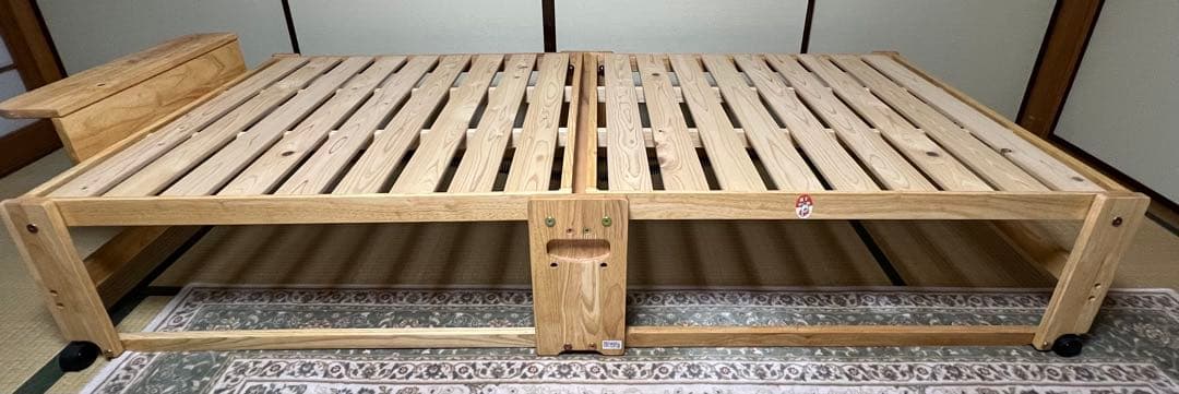 まゆ　檜製　折り畳み　すのこベッド ハイタイプ　キャスター付き　中居木工製