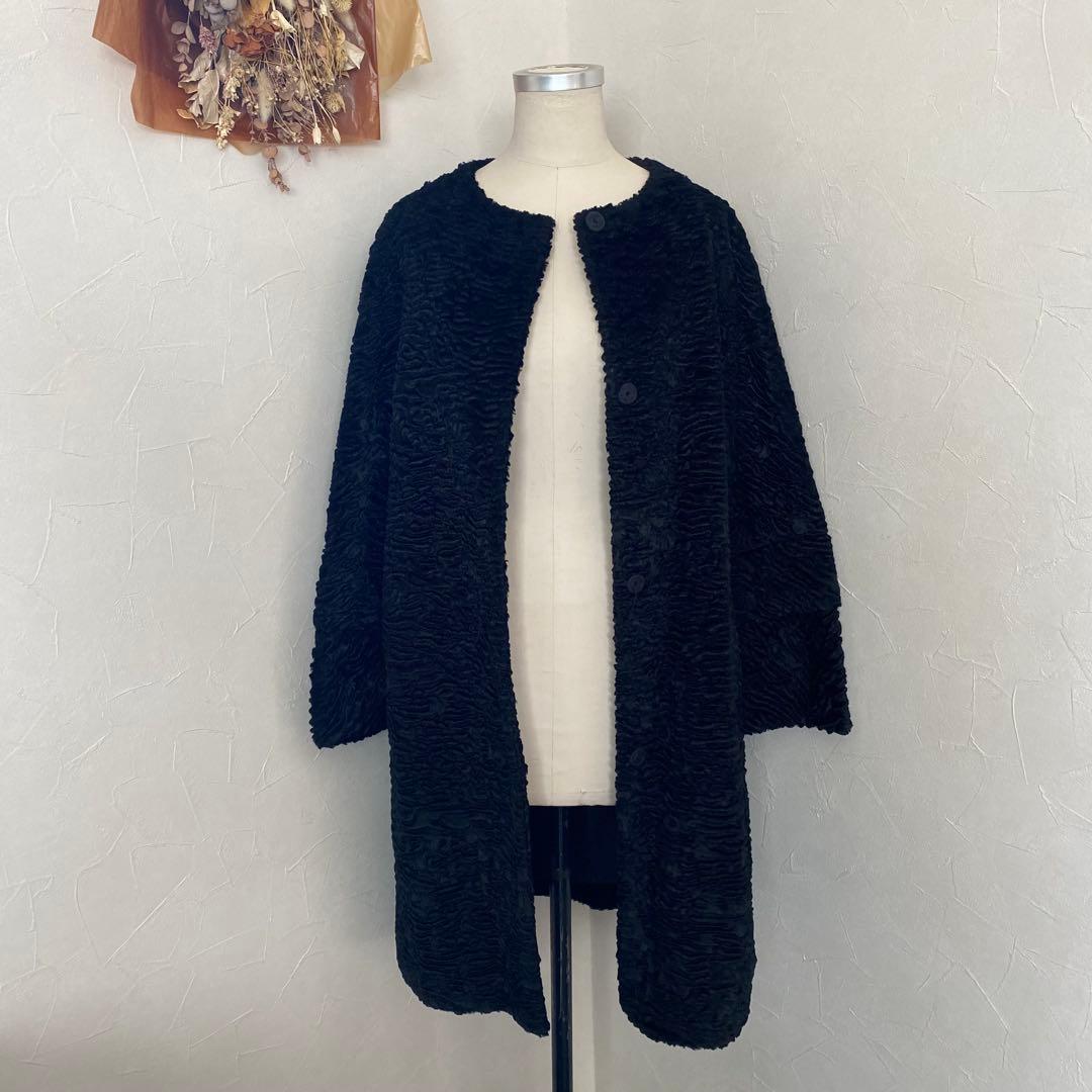 極美品　‘S MaxMara ベロア　ノーカラー　ロングコート　ブラック