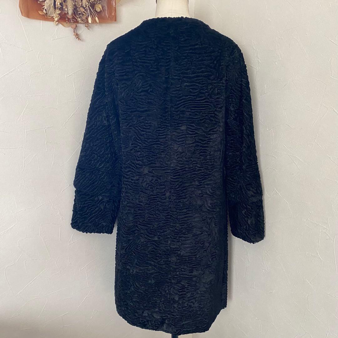 極美品　‘S MaxMara ベロア　ノーカラー　ロングコート　ブラック