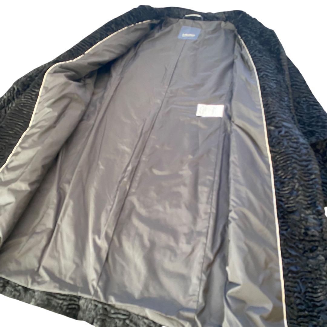 極美品　‘S MaxMara ベロア　ノーカラー　ロングコート　ブラック