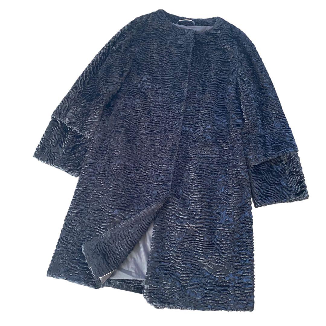 極美品　‘S MaxMara ベロア　ノーカラー　ロングコート　ブラック