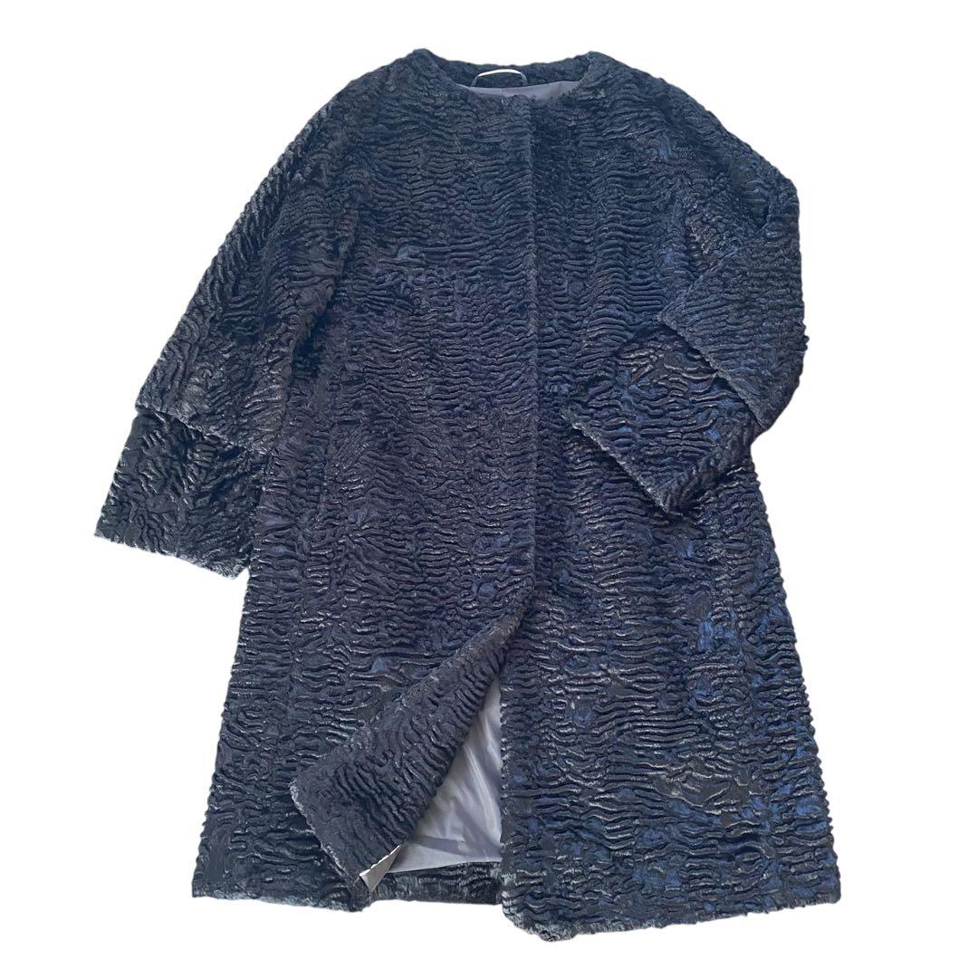 極美品　‘S MaxMara ベロア　ノーカラー　ロングコート　ブラック