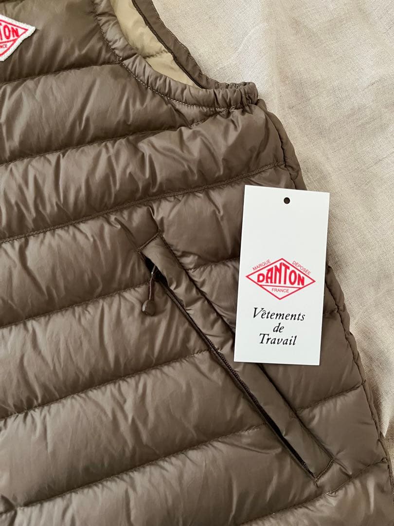 DANTONダントン▪️クルーネックインナーダウンベスト▪️34XS▪️モカ