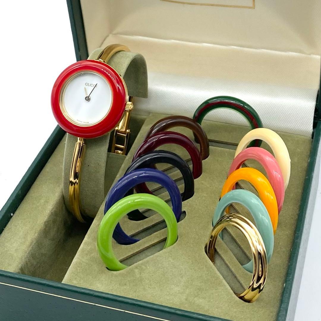 極良品☆稼働　グッチ　新品電池　チェンジベゼル　レディース腕時計